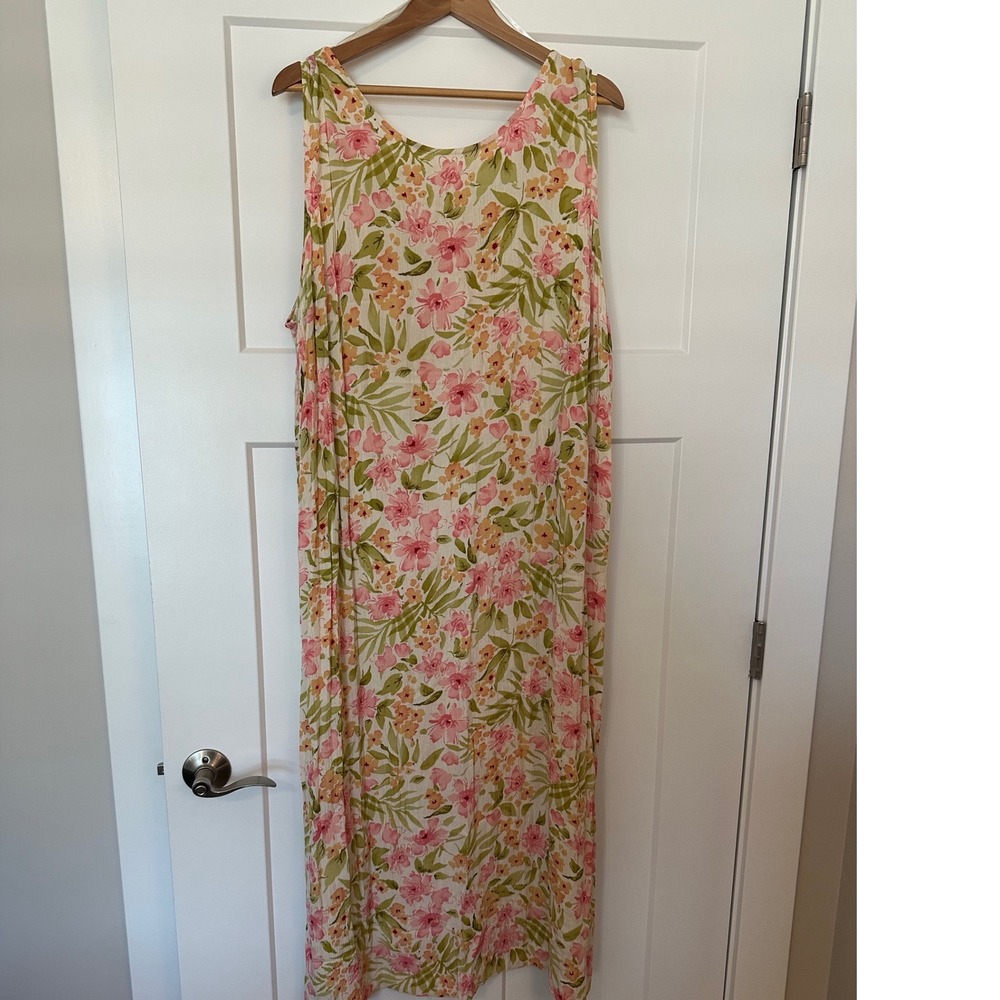 Anna Maxwell Women 24W Floral Rayon Sleeveless Maxi Dress Pink Green/CottageCore